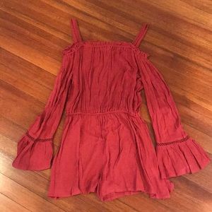Dark Red Off-the-Shoulder Romper with Straps